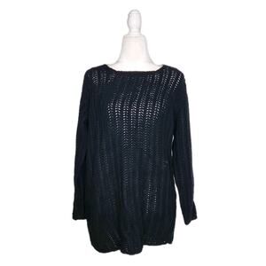 Les Copains Vintage Black Cashmere Open Knit Long Sleeve Sweater Women's Sz 42